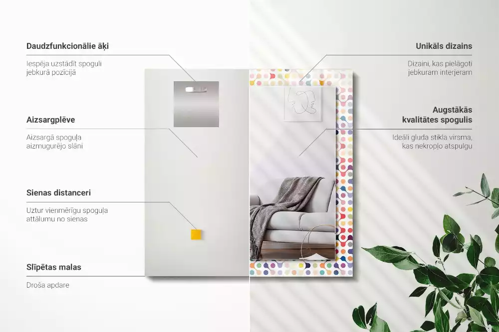 Négyszögletes díszes tükör Színes geometrikus minta