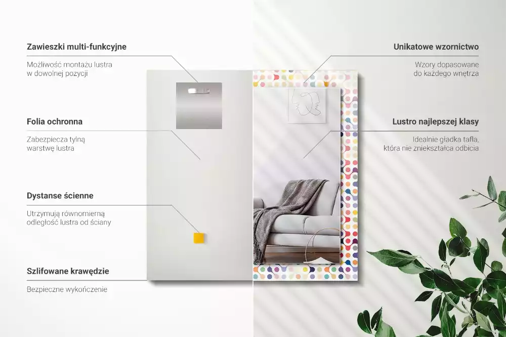 Négyszögletes díszes tükör Színes geometrikus minta