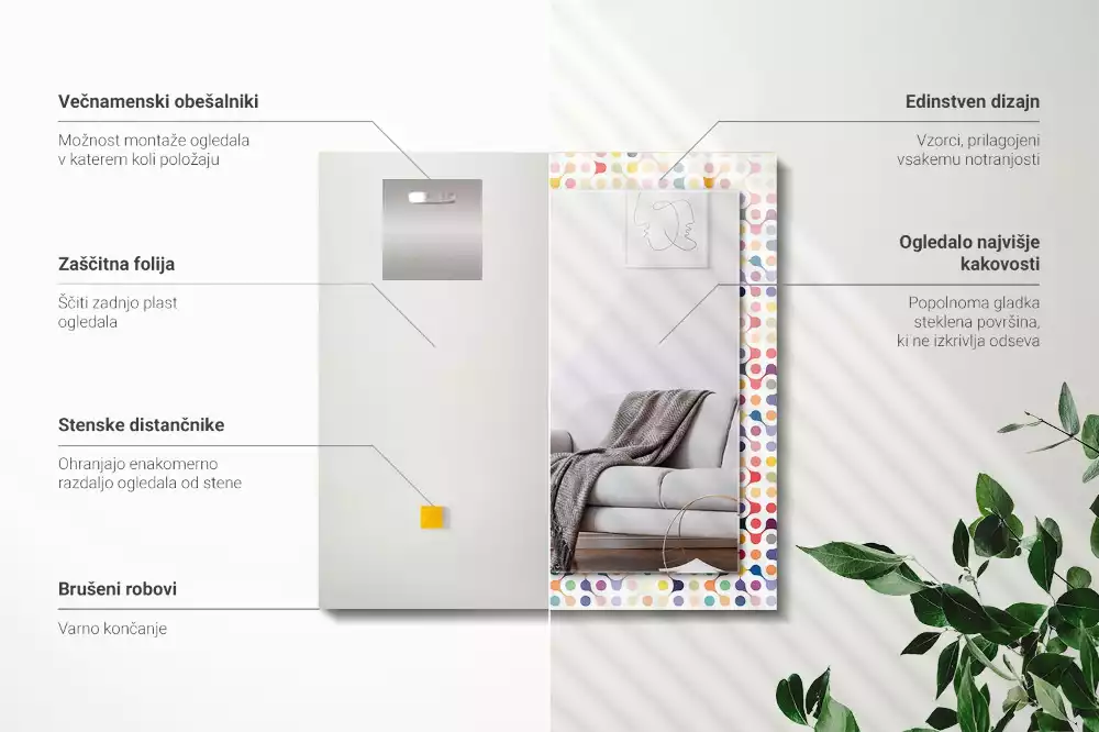 Négyszögletes díszes tükör Színes geometrikus minta