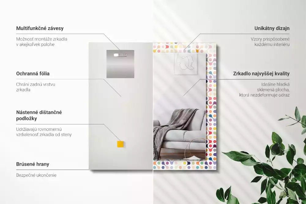 Négyszögletes díszes tükör Színes geometrikus minta