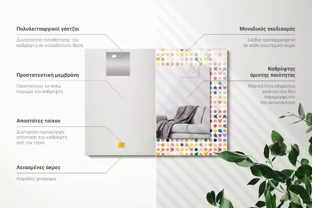 Négyszögletes díszes tükör Színes geometrikus minta