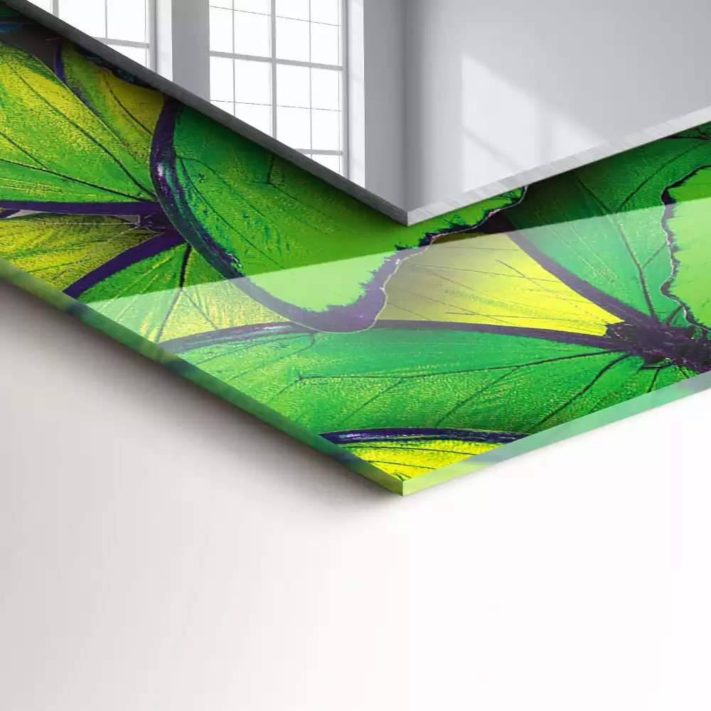 Négyszögletes díszes tükör Kék és zöld pillangók