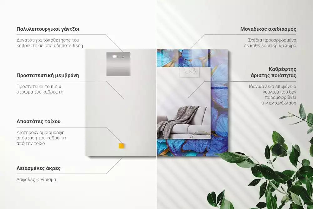 Négyszögletes díszes tükör Kék és zöld pillangók