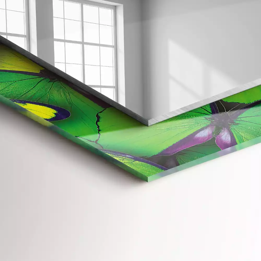 Négyszögletes díszes tükör Kék és zöld pillangók