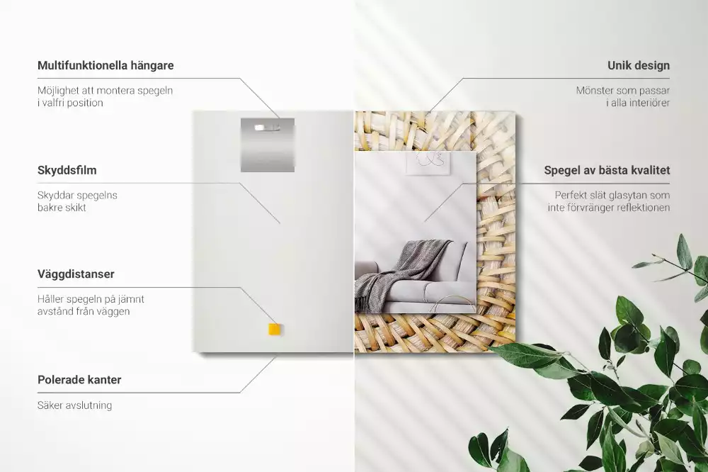 Négyszögletes díszes tükör Vesszőből fon