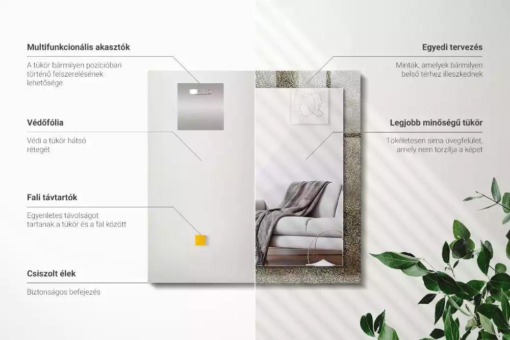 Négyszögletes díszes tükör Arany dísz minta