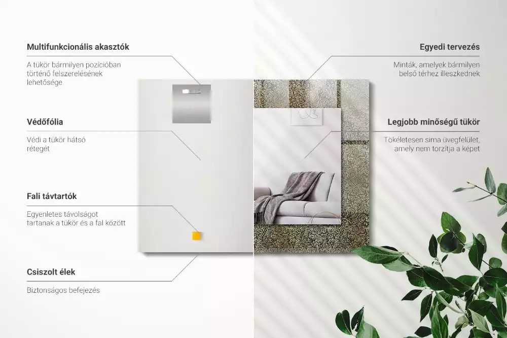 Négyszögletes díszes tükör Arany dísz minta