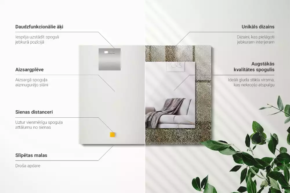 Négyszögletes díszes tükör Arany dísz minta