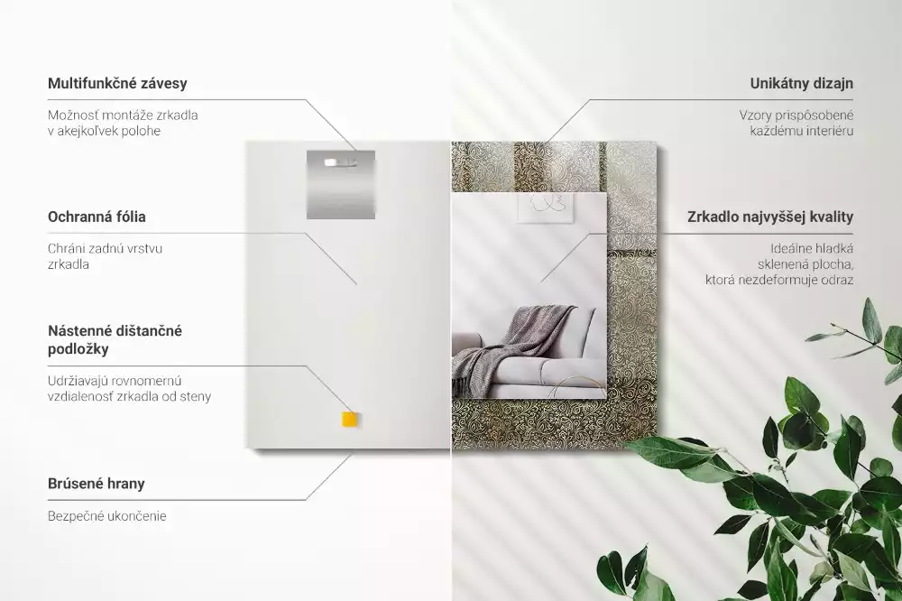 Négyszögletes díszes tükör Arany dísz minta