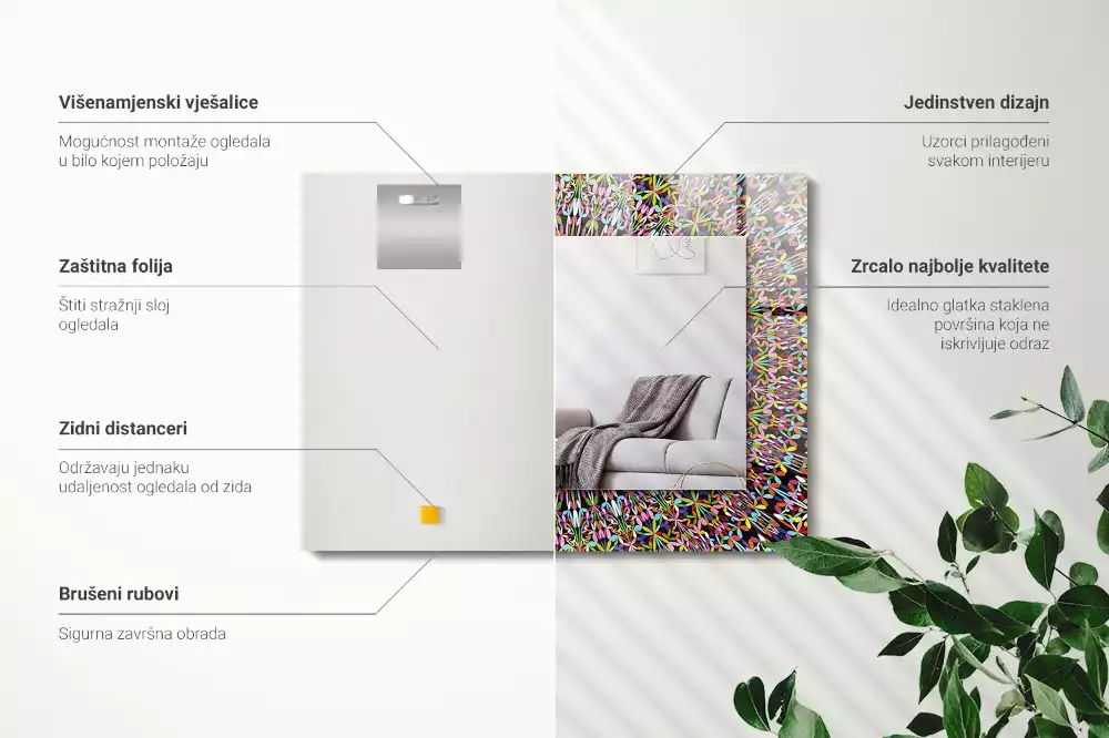 Négyszögletes díszes tükör Színes mandala minta