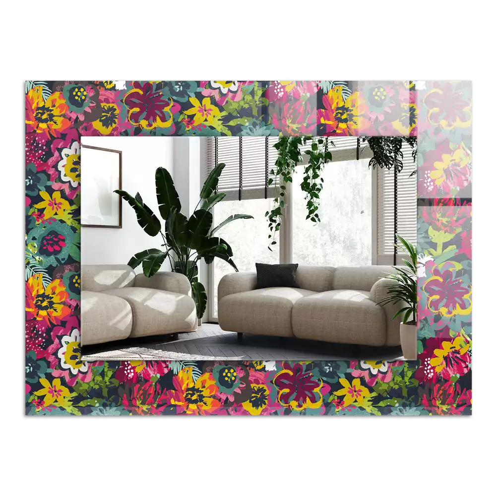 Négyszögletes díszes tükör Színes virágmintákkal