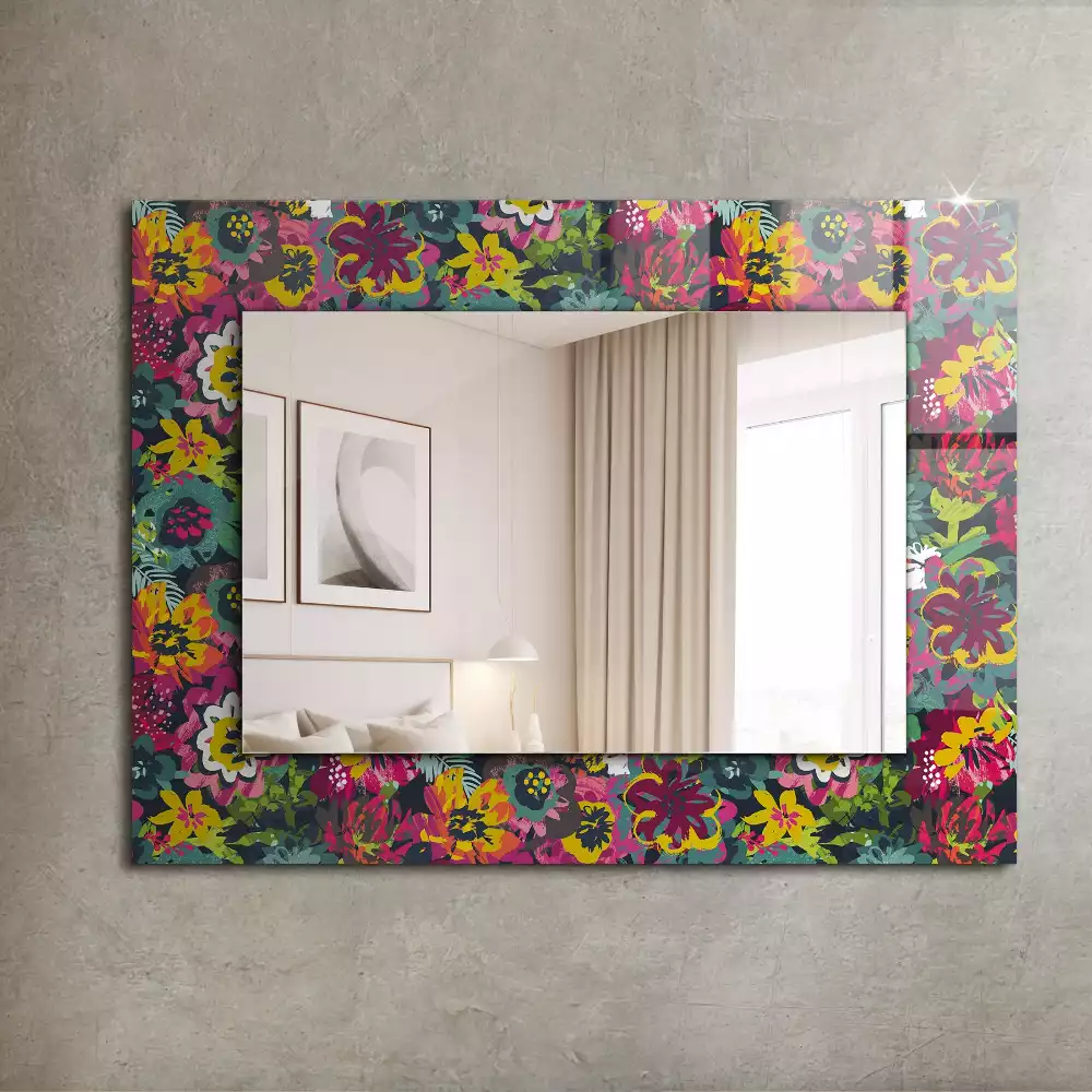 Négyszögletes díszes tükör Színes virágmintákkal