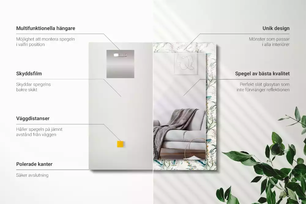 Négyszögletes díszes tükör Virágos akvarell minta