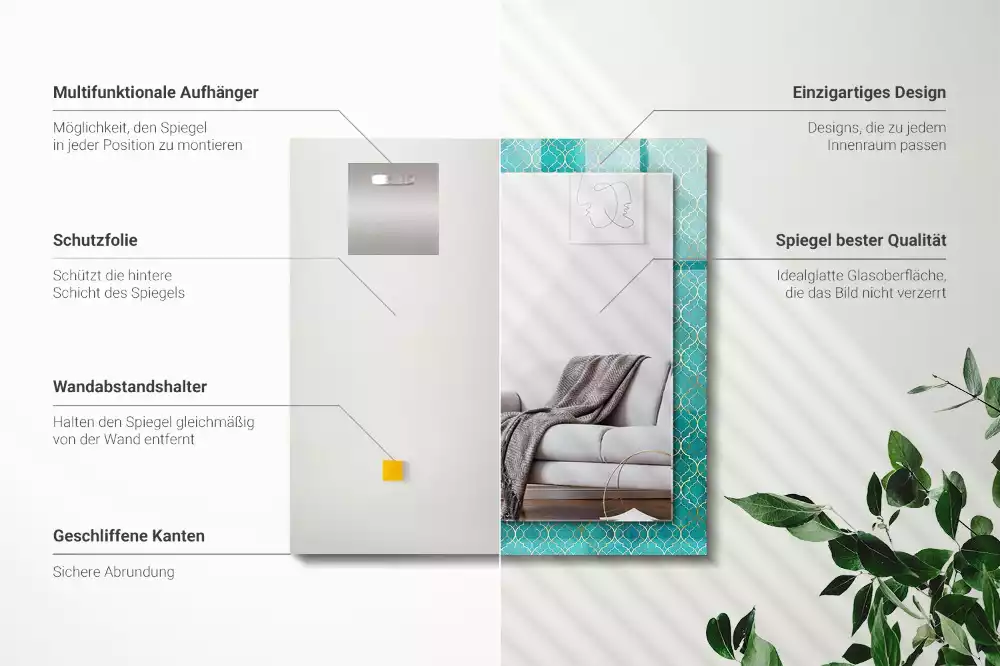 Négyszögletes díszes tükör Zöld geometriai minta