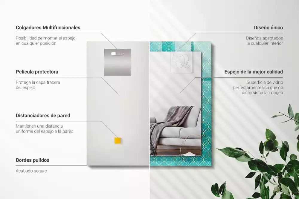 Négyszögletes díszes tükör Zöld geometriai minta