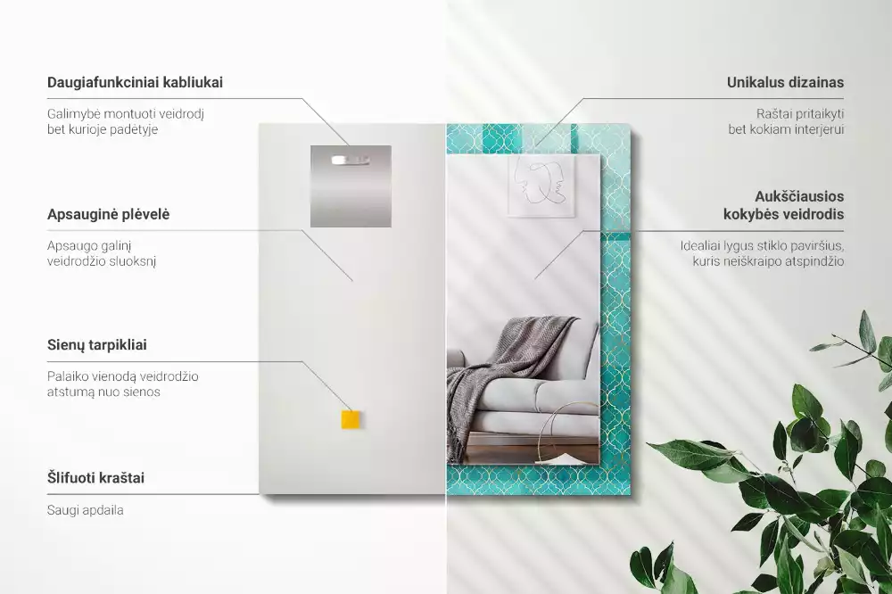 Négyszögletes díszes tükör Zöld geometriai minta