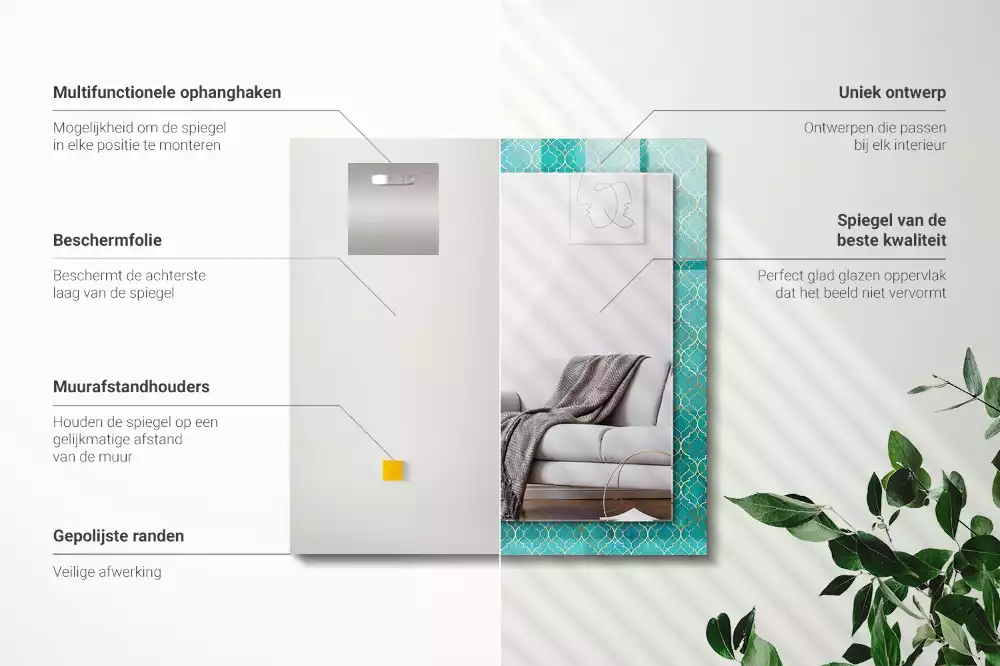 Négyszögletes díszes tükör Zöld geometriai minta