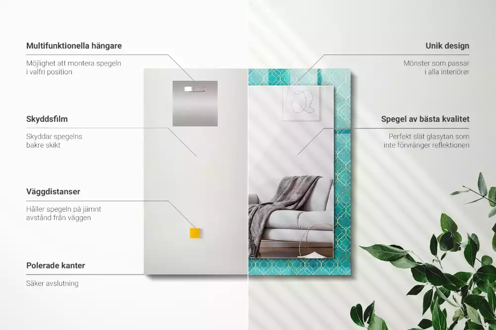 Négyszögletes díszes tükör Zöld geometriai minta