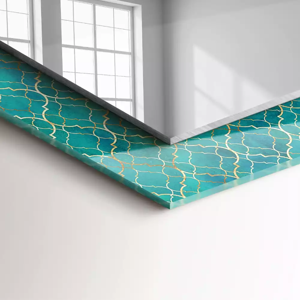 Négyszögletes díszes tükör Zöld geometriai minta