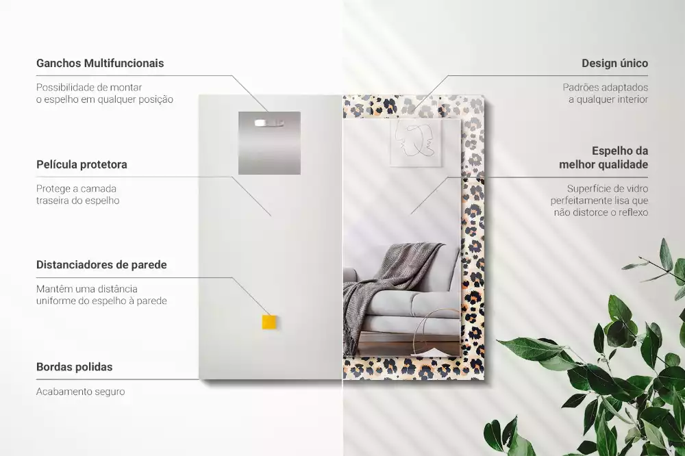 Négyszögletes díszes tükör Leopárd minta