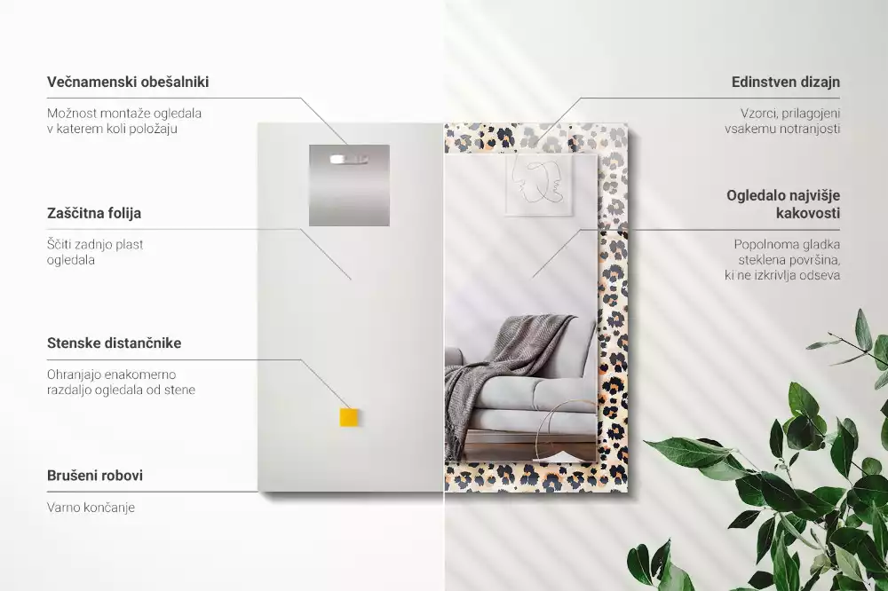 Négyszögletes díszes tükör Leopárd minta