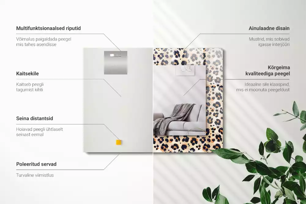 Négyszögletes díszes tükör Leopárd minta