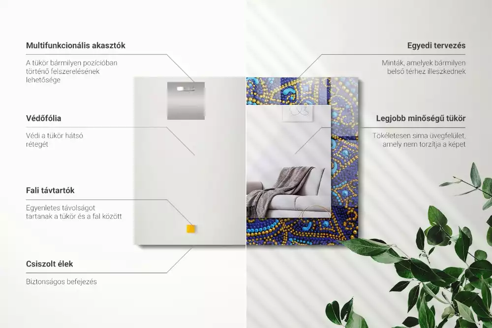 Négyszögletes díszes tükör Kék pöttyös mandala