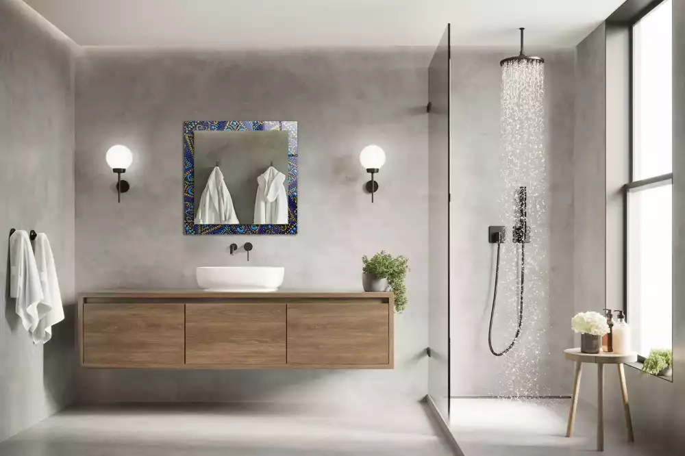 Négyszögletes díszes tükör Kék pöttyös mandala