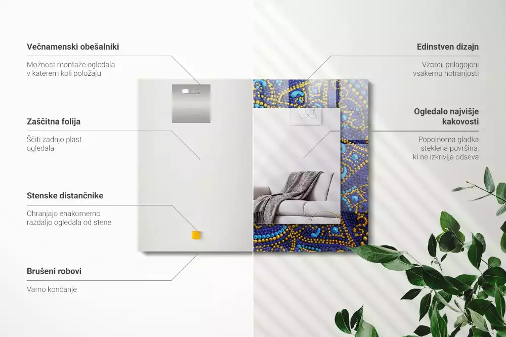 Négyszögletes díszes tükör Kék pöttyös mandala