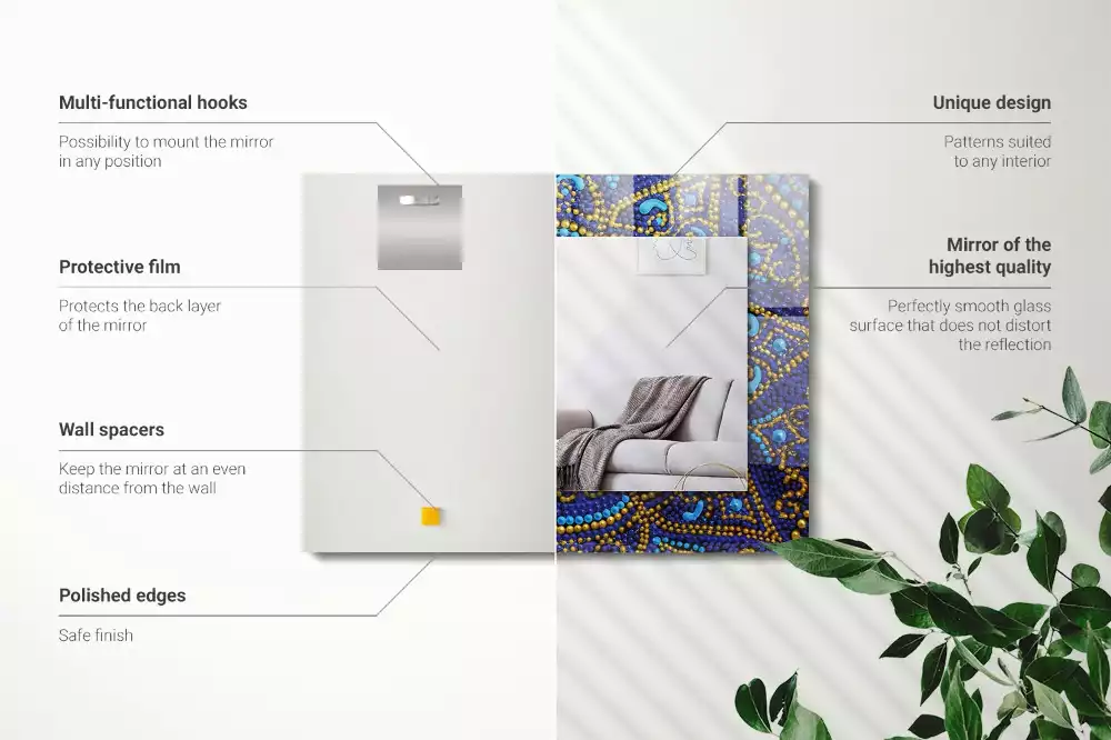 Négyszögletes díszes tükör Kék pöttyös mandala