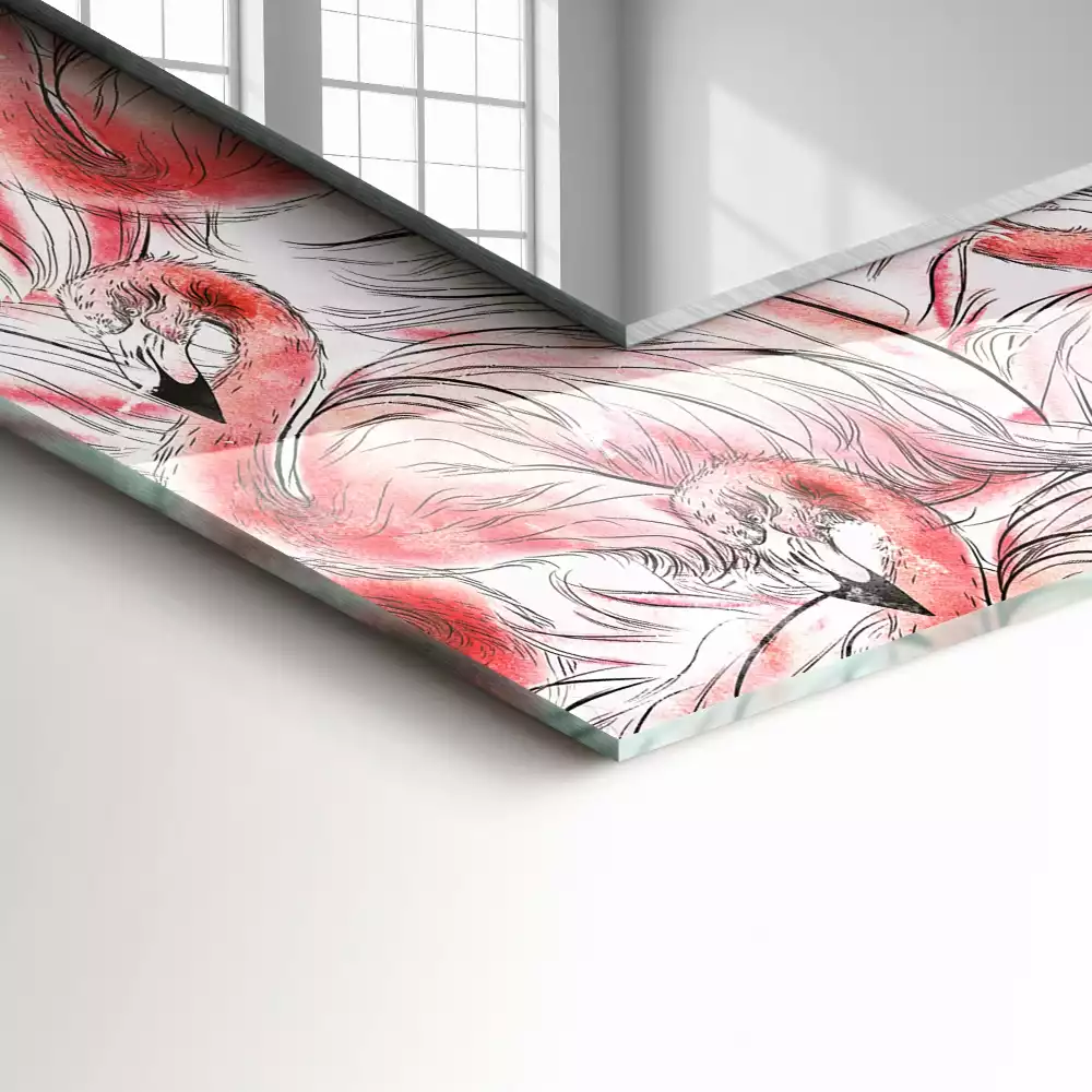 Négyszögletes díszes tükör Rózsaszín flamingók