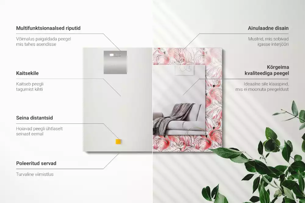 Négyszögletes díszes tükör Rózsaszín flamingók