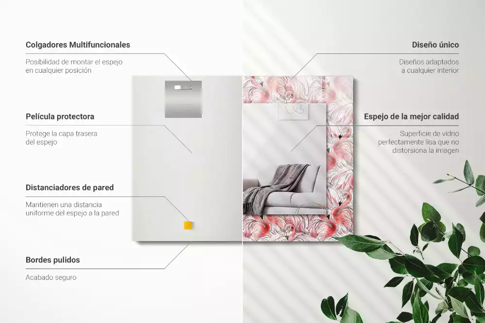 Négyszögletes díszes tükör Rózsaszín flamingók