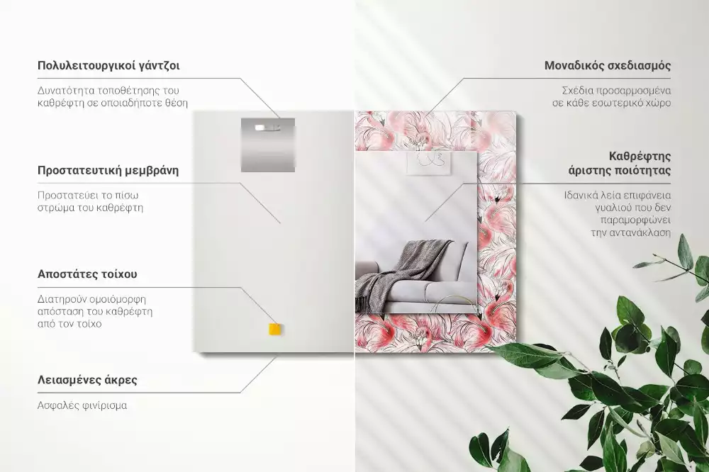 Négyszögletes díszes tükör Rózsaszín flamingók