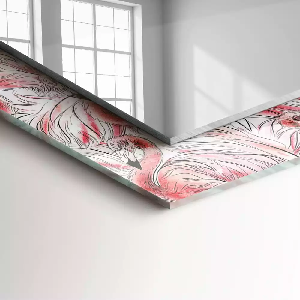 Négyszögletes díszes tükör Rózsaszín flamingók