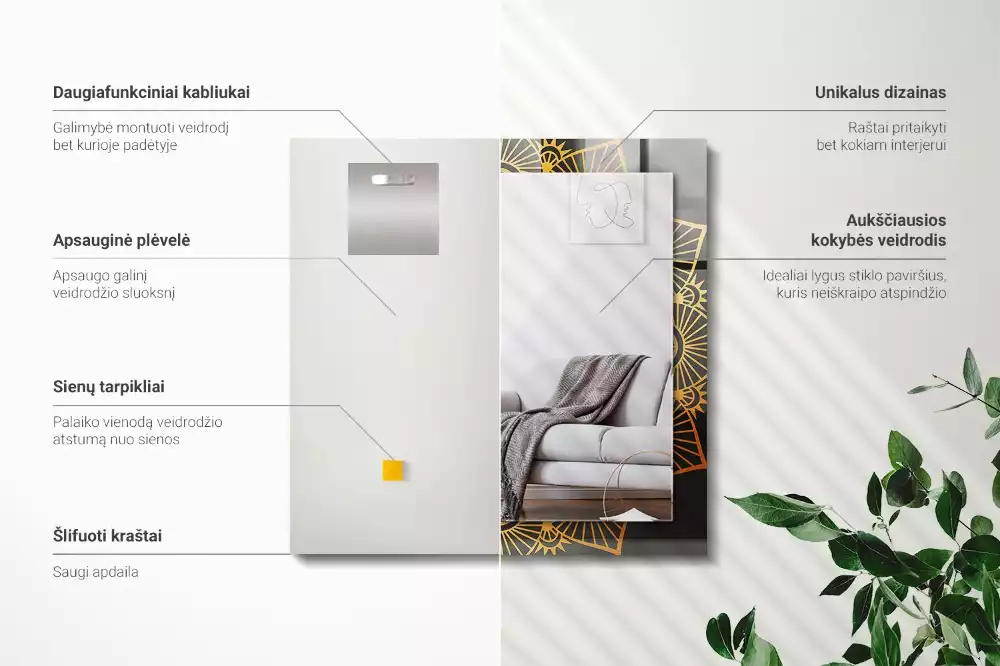 Négyszögletes díszes tükör mandala minta