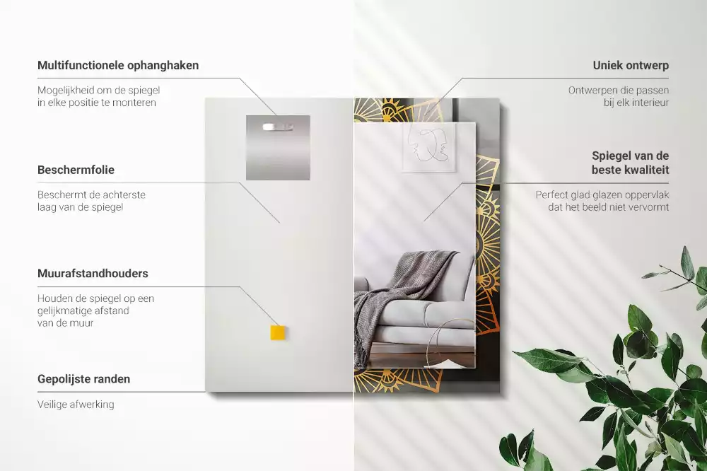 Négyszögletes díszes tükör mandala minta