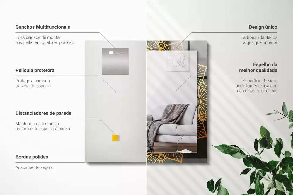 Négyszögletes díszes tükör mandala minta