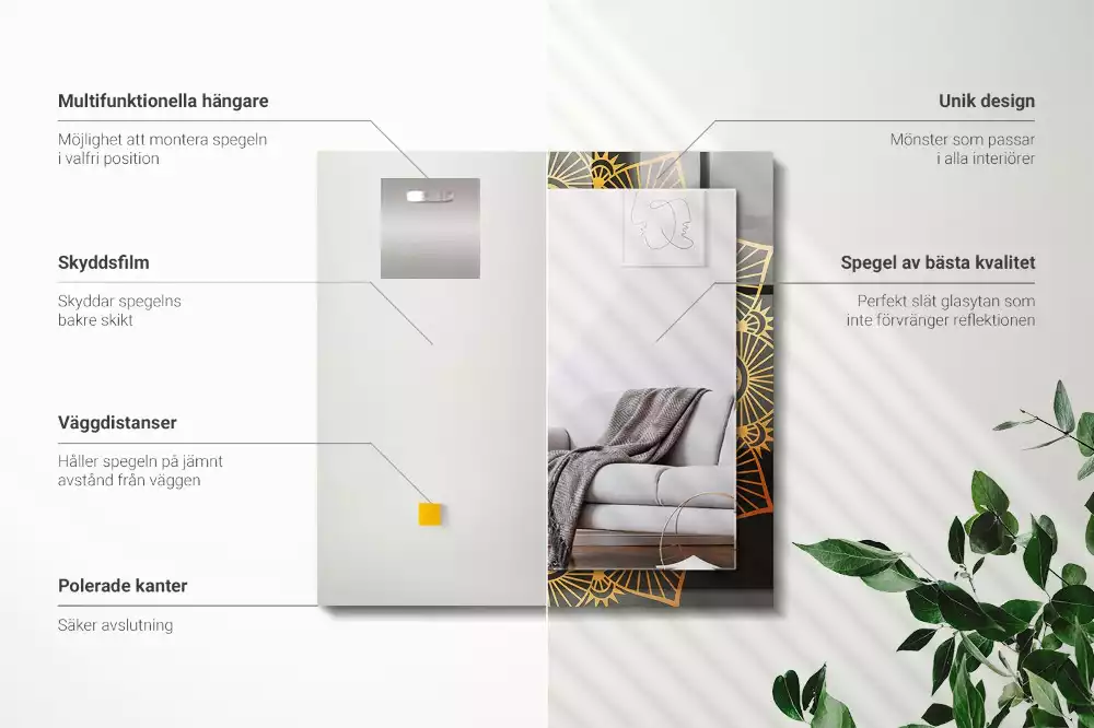 Négyszögletes díszes tükör mandala minta