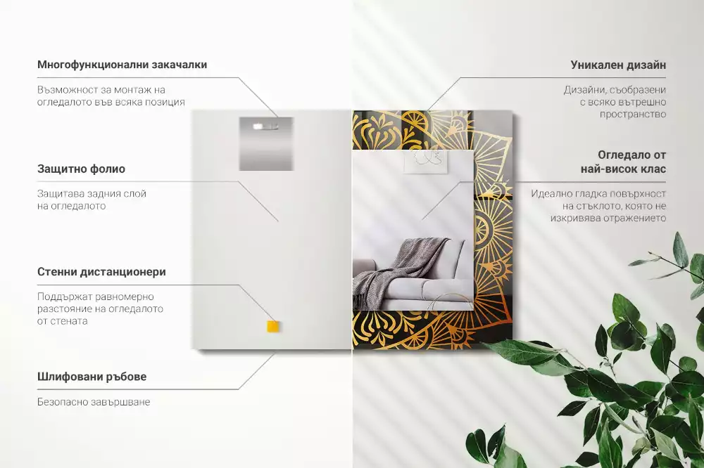 Négyszögletes díszes tükör mandala minta