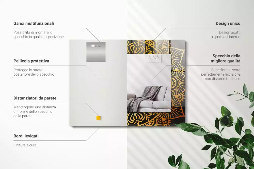 Négyszögletes díszes tükör mandala minta