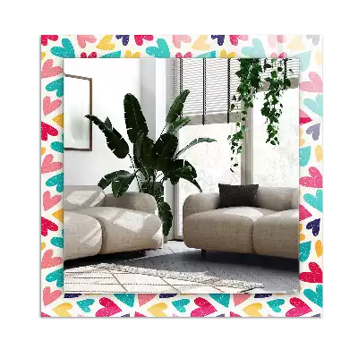 Négyszögletes díszes tükör Színes szívek minta