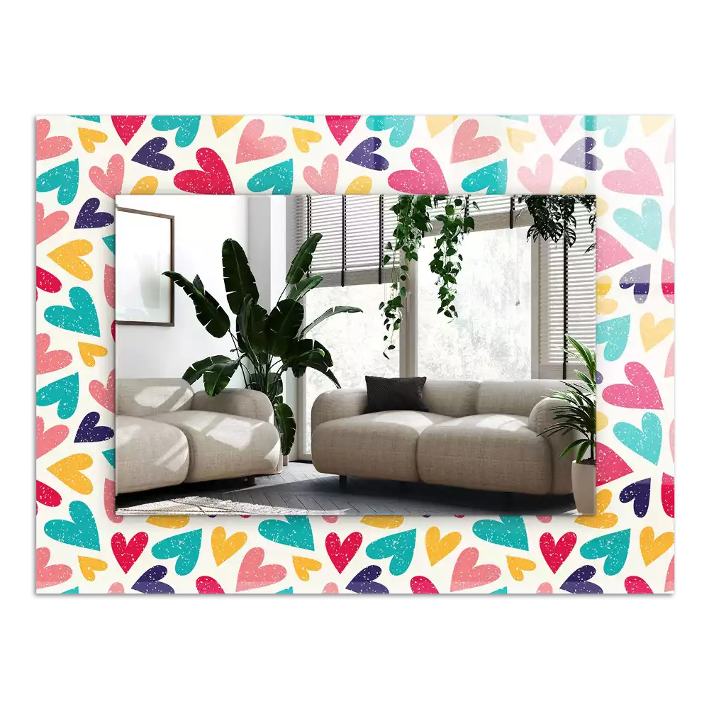 Négyszögletes díszes tükör Színes szívek minta