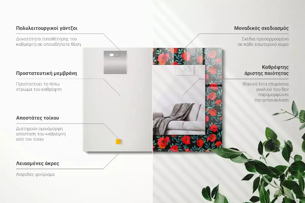 Négyszögletes díszes tükör Pipacsok Virágok