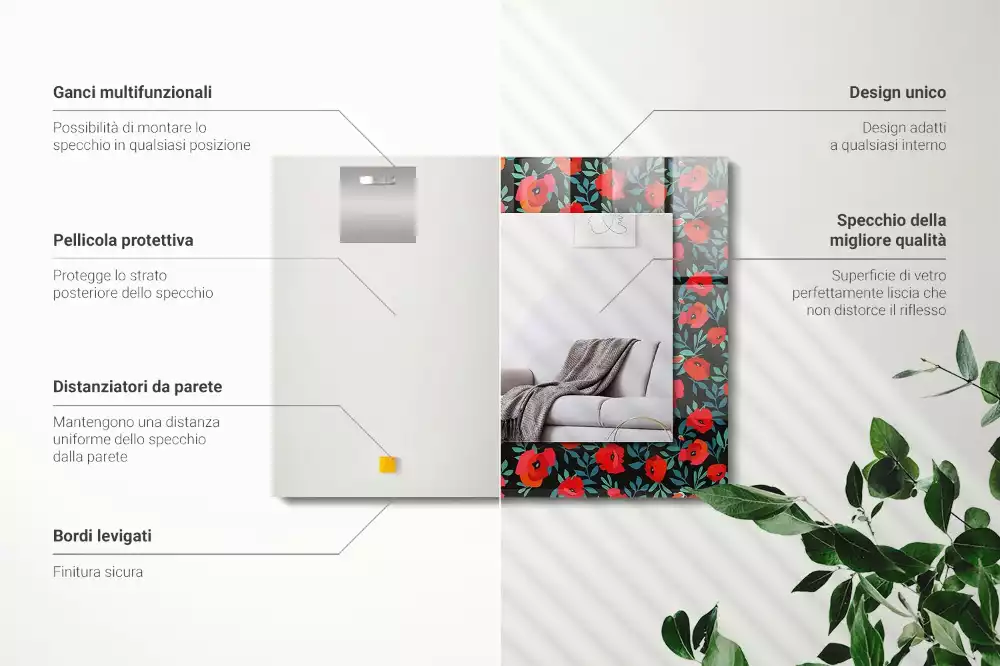 Négyszögletes díszes tükör Pipacsok Virágok