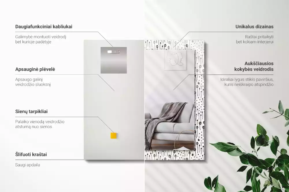 Négyszögletes díszes tükör Minimalista természet