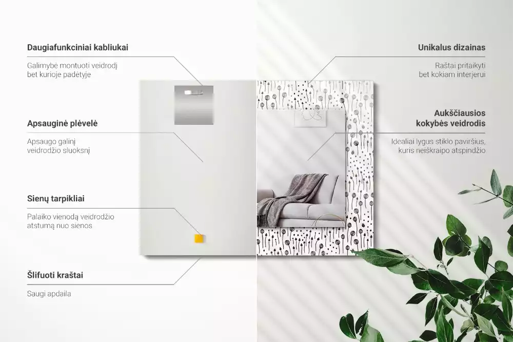 Négyszögletes díszes tükör Minimalista természet