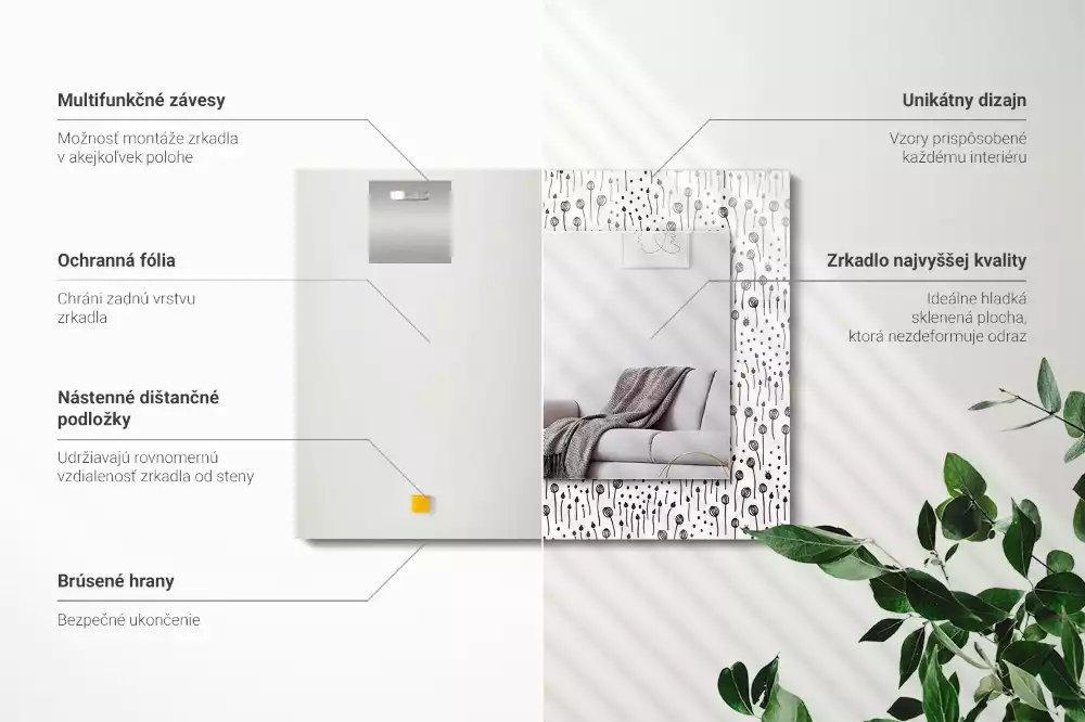 Négyszögletes díszes tükör Minimalista természet