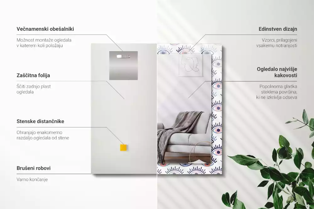 Négyszögletes díszes tükör Szem minta