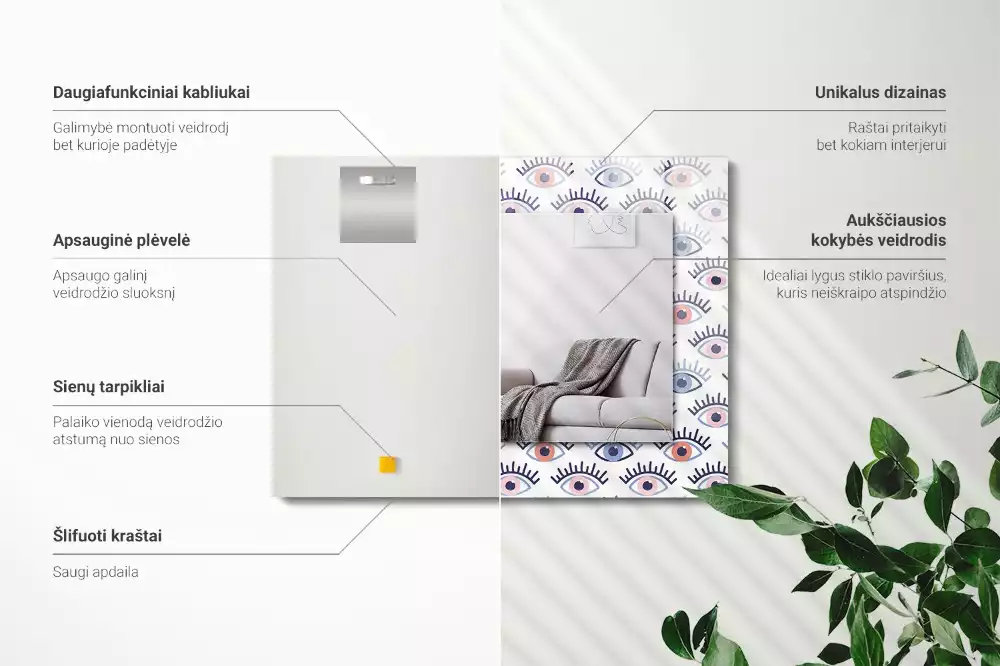 Négyszögletes díszes tükör Szem minta